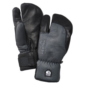 HESTRA 3-Finger Full Leather Short Grey/Black
